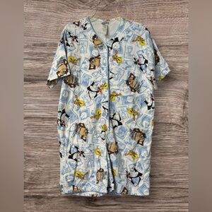 Vintage 1998 Looney Tunes Flannel Short Sleeve Romper Pajamas Women's M